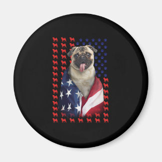 Puggy USA American Flagga Magnet