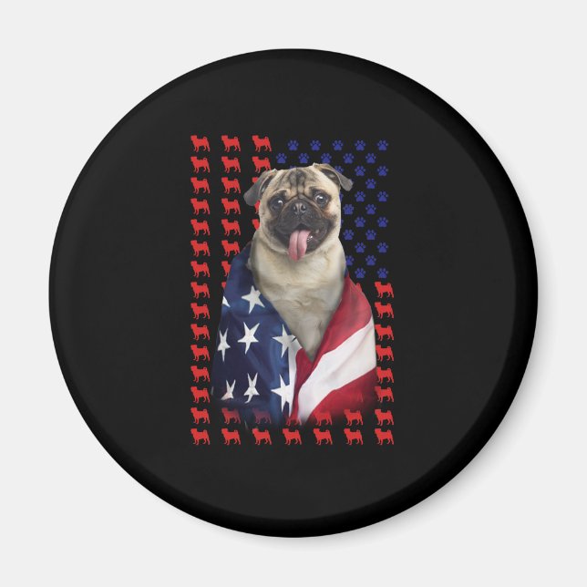 Puggy USA American Flagga Magnet (Framsidan)