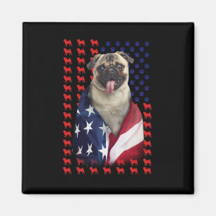 Puggy USA American Flagga Magnet