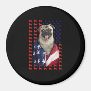 Puggy USA American Flagga Magnet