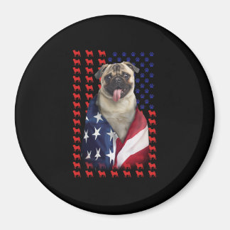 Puggy USA American Flagga Magnet