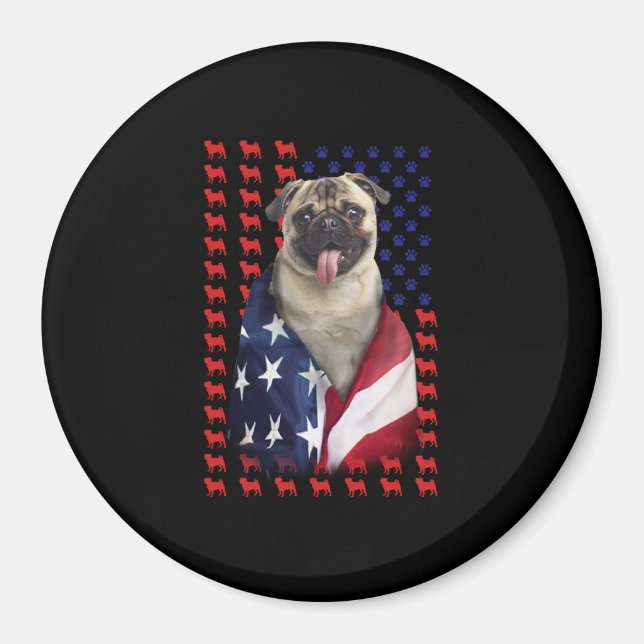 Puggy USA American Flagga Magnet (Framsidan)