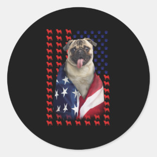Puggy USA American Flagga Runt Klistermärke