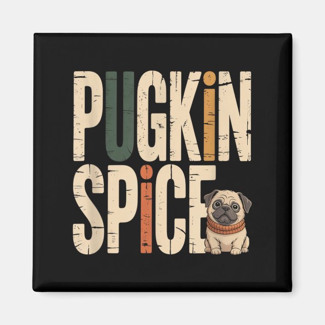 Pugkin Krydda Rolig Söt Pug Höst Pumpa Älskare Magnet (Framsidan)