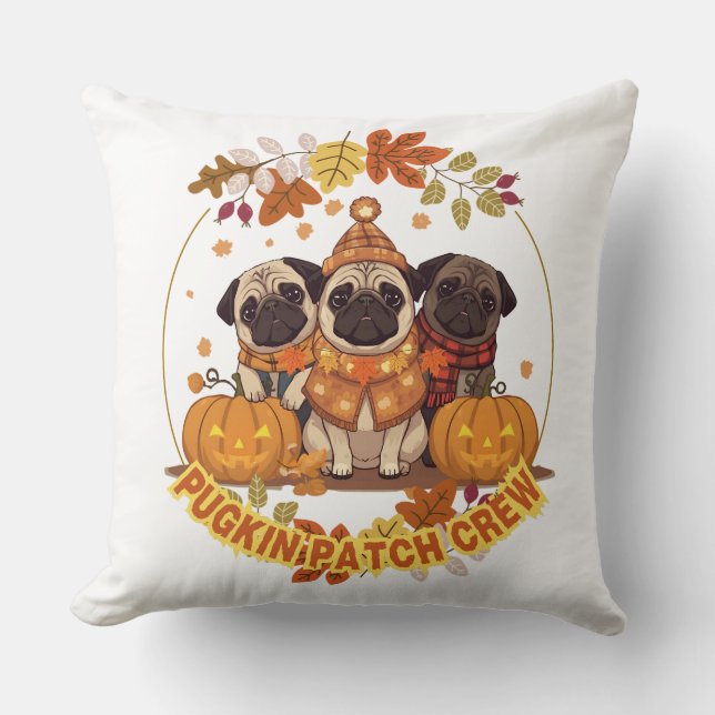 Pugkin Patch Crew | Funny Cute Halloween Pug Pumpk Kudde (Framsida)