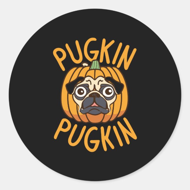 Pugkin Pug Hund Halloween Runt Klistermärke (Framsida)