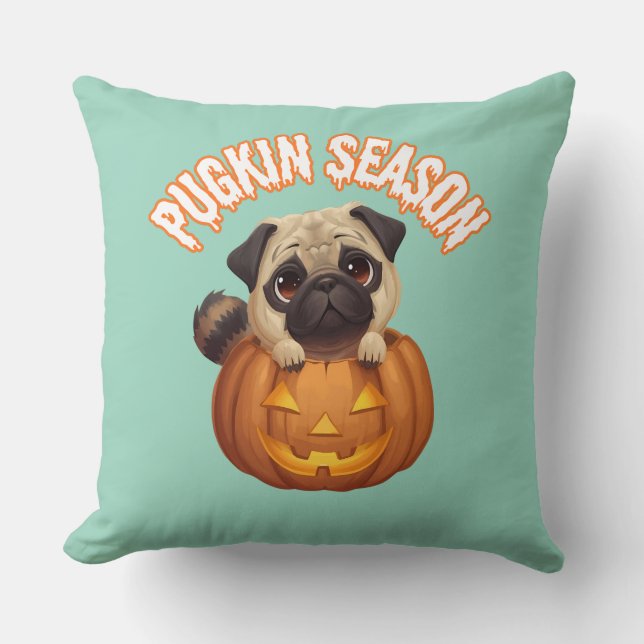 Pugkin Season Cute Halloween Pug Dekorativ kudde (Framsida)