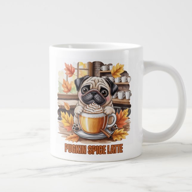 Pugkin Spice Latte – Cute Autumn Pug Coffee Design Jumbo Mugg (Höger)