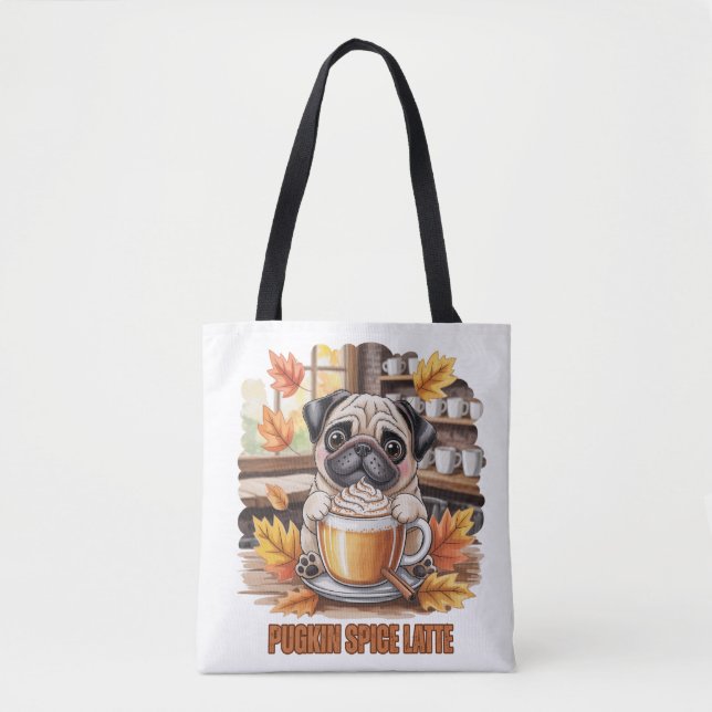 Pugkin Spice Latte – Cute Autumn Pug Coffee Design Tygkasse (Framsida)