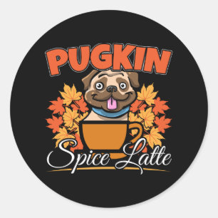 Pugkin Spice Latte - Pug Hund Pumpkin Pun Runt Klistermärke