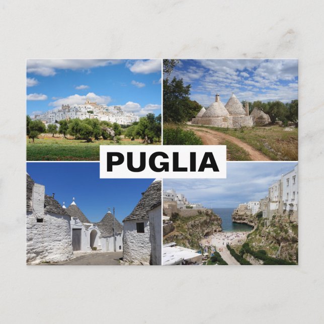 Puglia-hus, städer och landskapsskötsel vykort (Framsida)