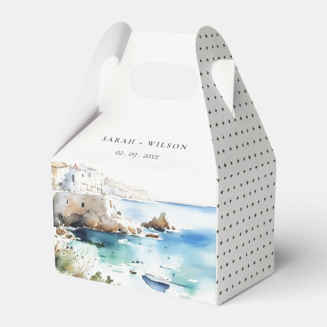 Puglia, Italien Akvarell Landskaps Bröllop Presentaskar (Framsidan Sidan)
