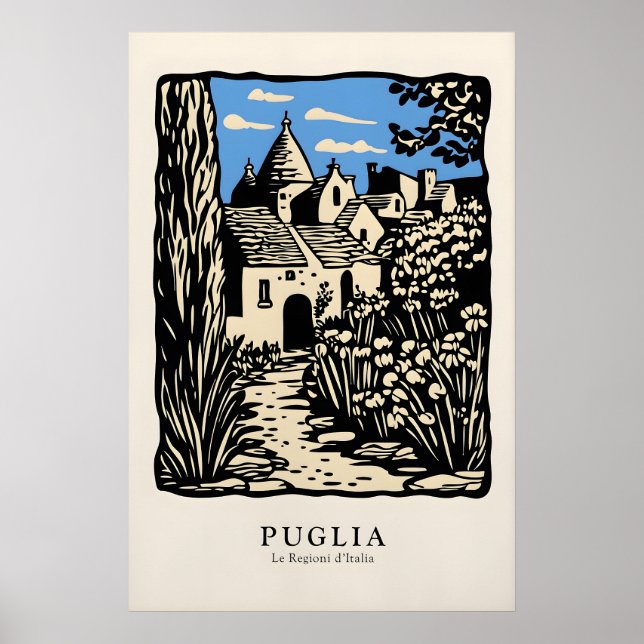 Puglia Italien Konsttryck Vintage Trulli Poster (Framsidan)