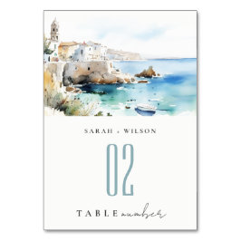 Puglia, Italy Watercolor Landscape Wedding Bordsnummer
