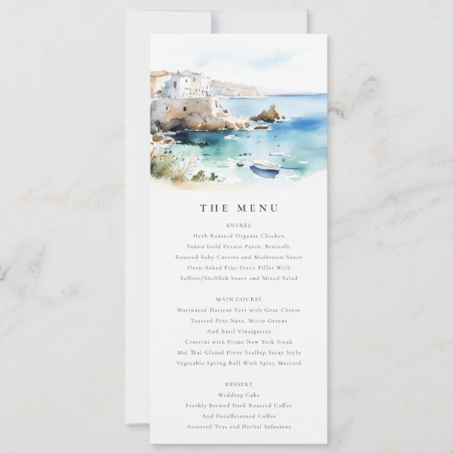 Puglia, Italy Watercolor Landscape Wedding Menu Inbjudningar (Framsida)