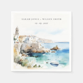 Puglia, Italy Watercolor Landscape Wedding Pappersservett