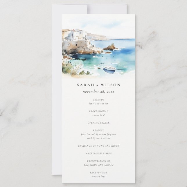 Puglia, Italy Watercolor Landscape Wedding Program (Framsida)