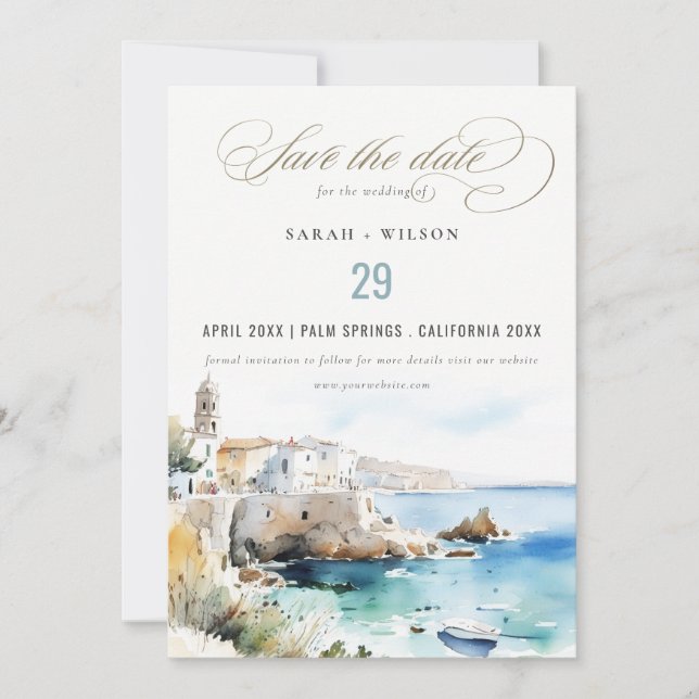 Puglia, Italy Watercolor Landscape Wedding Spara Datumet (Framsida)