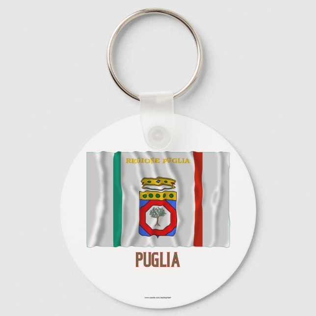 Puglia som viftar flagga med namn nyckelring (Framsida)