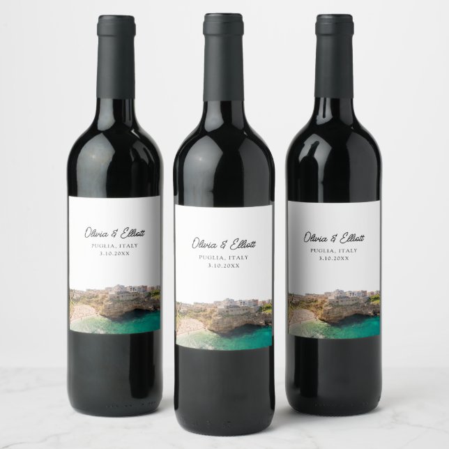 Puglia Wedding Favor Personlig Vin-etikett Vinflaska Etikett (Flaskor)