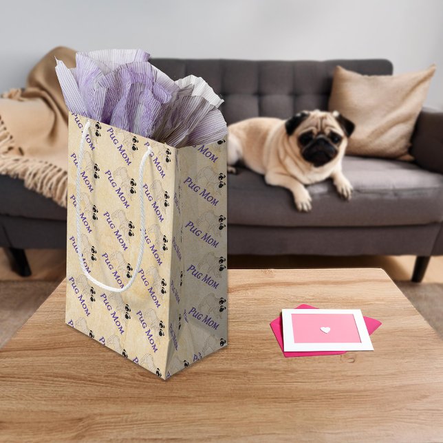 Pugmamma par av fawn pug hundar Mönster (Pug Mom Pair of Fawn Pug Dogs Pattern Small Gift Bag)
