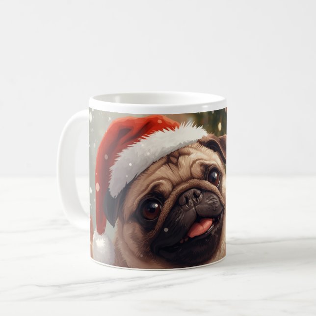 Pugmas: Cute Christmas Pug Kaffemugg (Framsida vänster)