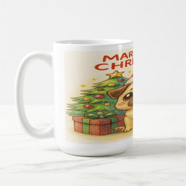 Pugmas: Cute Christmas Pug Mug Kaffemugg (Vänster)