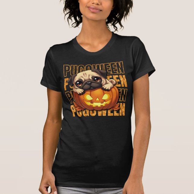 PUGOWEEN - Pug Älskare Halloween T Shirt (Framsida)