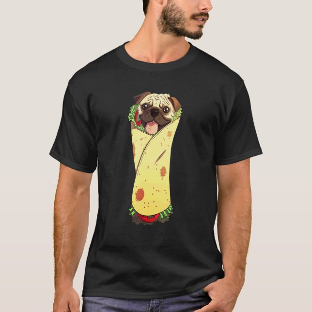 Pugrito Mexikansk Pug Hund Burrito Mat T Shirt (Framsida)