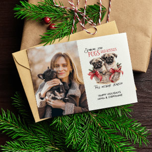 PUGS AND KISESS HUND THEMED CHRISTMAS ENSKILD FOTO JULKORT