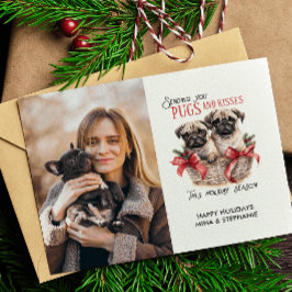 PUGS AND KISESS HUND THEMED CHRISTMAS PHOTO HELG VYKORT