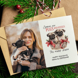 PUGS AND KISESS HUND THEMED CHRISTMAS PHOTO HELG VYKORT
