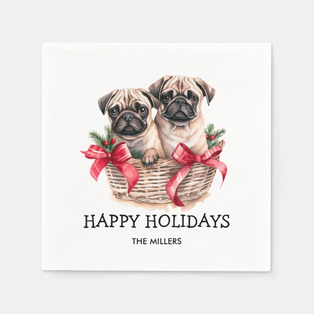 PUGS AND KISSES HUND-THEMED CHRISTMAS ANPASSNINGSB PAPPERSSERVETT (Framsidan)