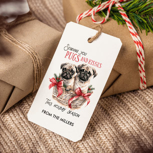PUGS AND KISSES HUND-THEMED CHRISTMAS ANPASSNINGSB PRESENTETIKETT
