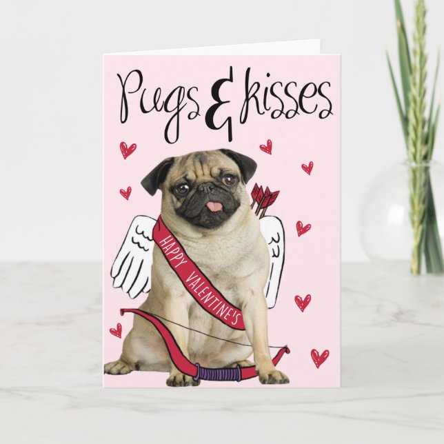 Pugs and Kisses Valentine Day Card Helgkort (Framsida)