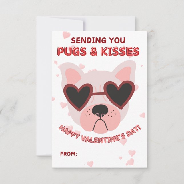 Pugs and Kisses Valentine's Day Card Anteckningskort (Framsida)
