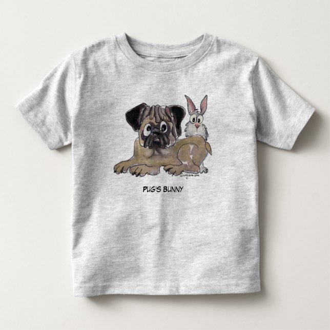 Pug's Bunny Cute Tecknad hund T-shirt (Framsida)