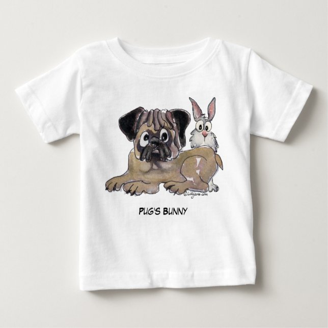 Pug's Bunny Cute Tecknad hund T Shirt (Framsida)