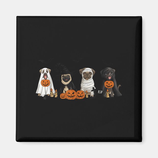 Pugs Dog Lovers - Pug Ghost Pug Witch Pug Hallowee Magnet (Framsidan)