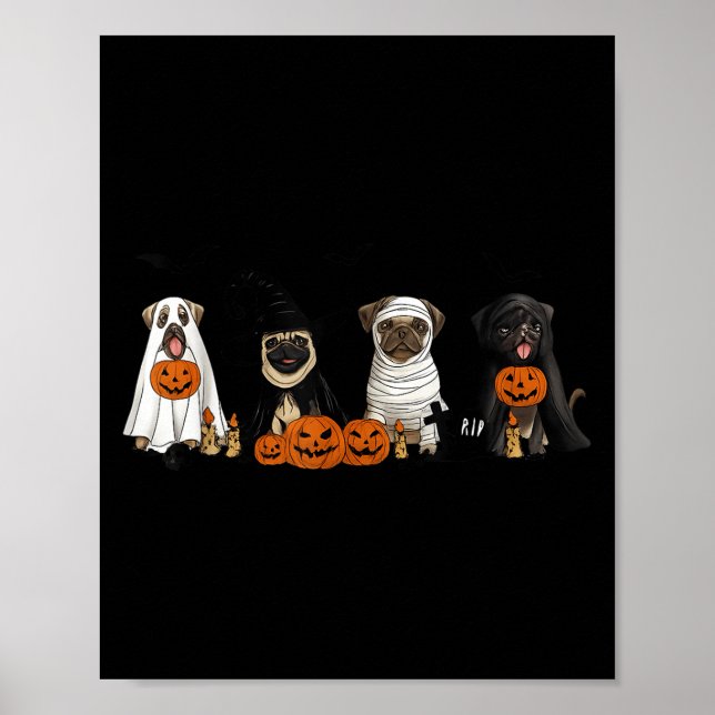 Pugs Dog Lovers - Pug Ghost Pug Witch Pug Hallowee Poster (Framsidan)