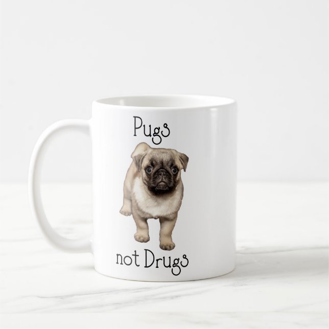 Pugs, ej narkotika, kute-valpen-Hund Kaffemugg (Vänster)