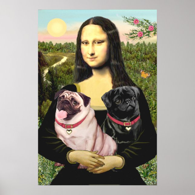 Pugs (Fawn + Black) - Mona Lisa Poster (Framsidan)