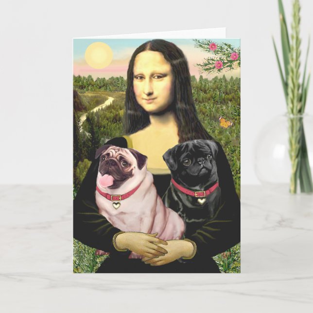 Pugs (Fawn + Blk) - Mona Lisa Kort (Framsida)