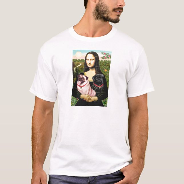 Pugs (Fawn + Blk) - Mona Lisa Tee Shirt (Framsida)