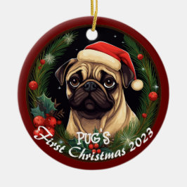 Pugs första jul julgransprydnad keramik