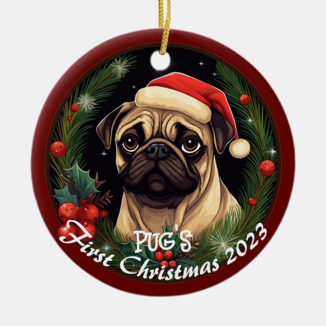 Pugs första jul julgransprydnad keramik (Framsidan)