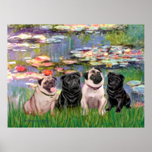 Pugs (fyra) - Lilies2 Poster