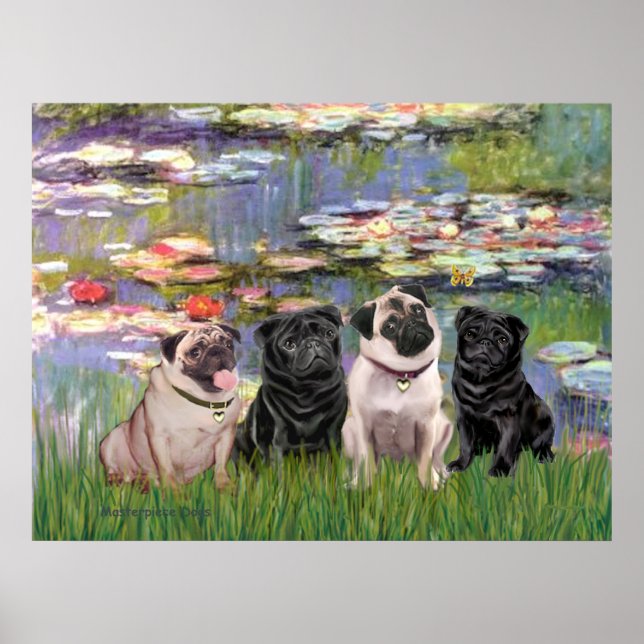 Pugs (fyra) - Lilies2 Poster (Framsidan)