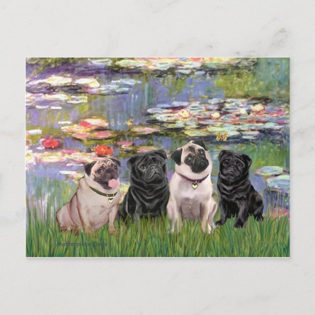 Pugs (Fyra) - Lilies2 Vykort (Framsida)
