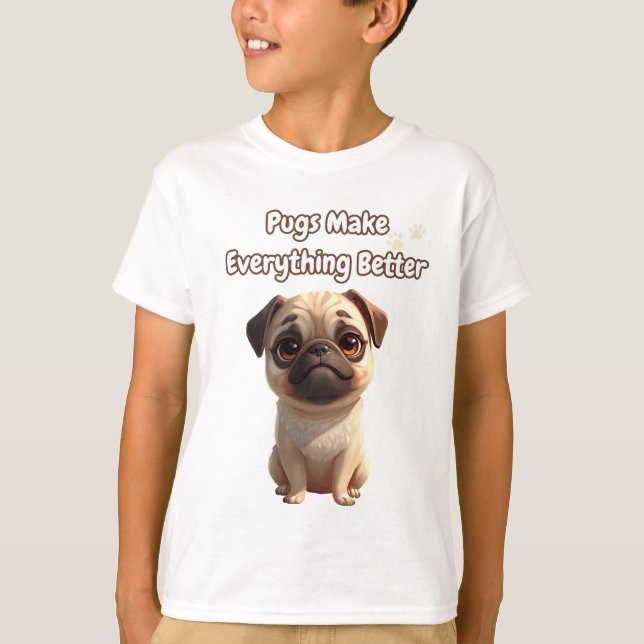 Pugs gör allt bättre - skugga offertdesign t shirt (Framsida)
